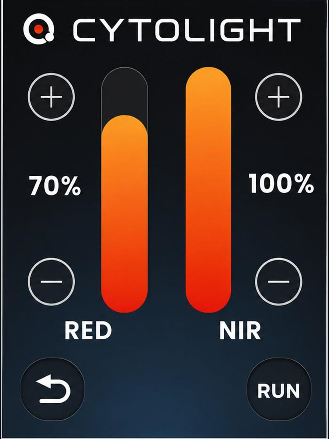 Antared control screen with red and near-infrared adjustment