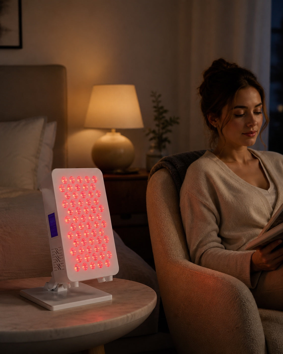 Calm evening routine with Antared panel and soft red light